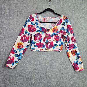 BONGO Women's Size Small Floral Cropped Cardigan Y2K Long Sleeve